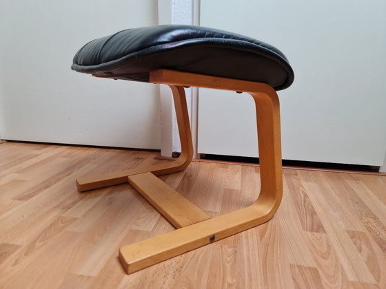 Image 1 of Hocker Poef Voetenbank Leer Vintage Scandinavisch Design