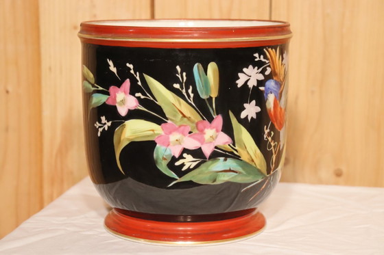 Image 1 of Parijse porseleinen jardinière versierd met vogels en bloemen, 19e eeuw