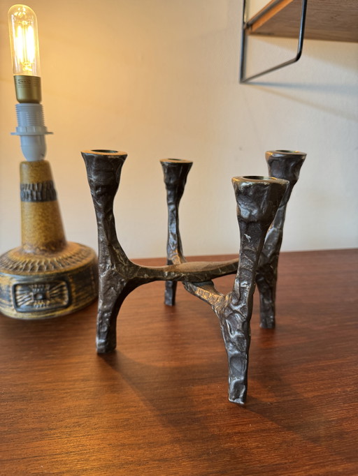 Brutalist 4-Arm Candle Holder – Sculptural Bronze Style