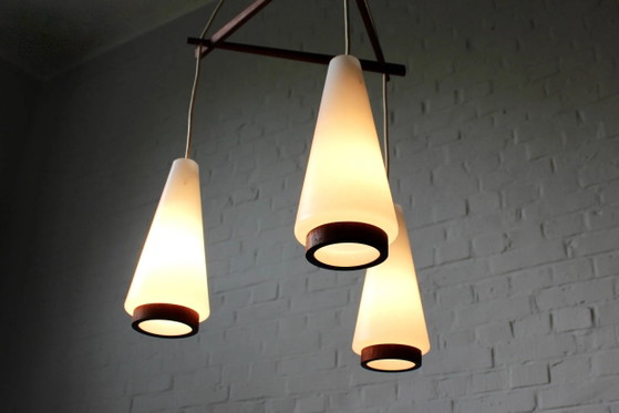 Deense teakhouten plafondlamp Deens design mid-century jaren 60 – Hanglampen, Wood, Glass (photo 13 of 13)