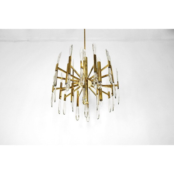 Image 1 of Italian Brass Chandelier with Glass Icicles by Gaetano Sciolari - 1970s