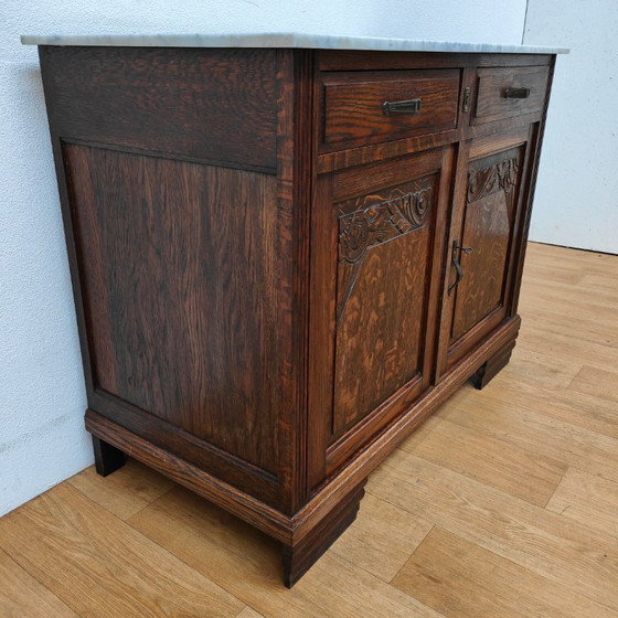 Image 1 of Vintage Antiek dressoir commode ladekast badkamermeubel met marmer blad