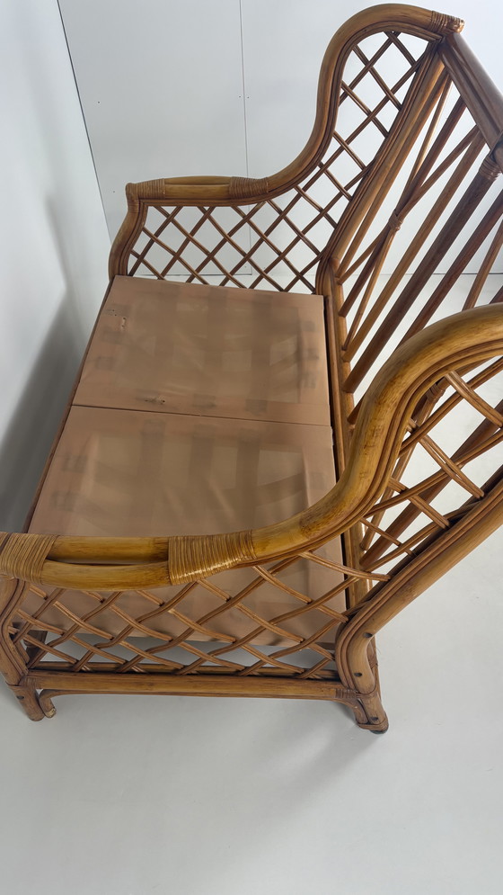 Image 1 of Canapé deux places original vintage tropical chic en bambou et rotin