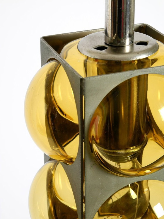 Image 1 of Beautiful 1960s Space Age pendant lamp by Temde made of glass and nickel-plated metal