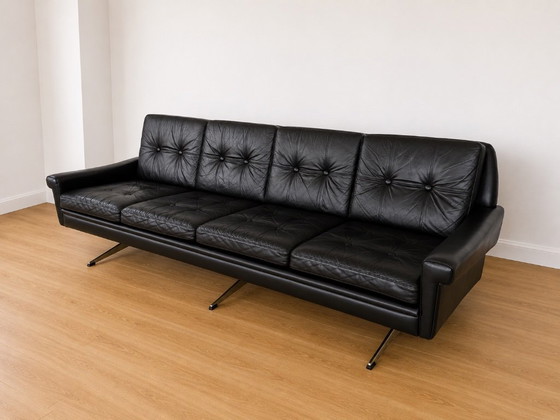 VINTAGE DANISH SVEND SKIPPER 4 PERSON SOFA IN BLACK LEATHER and CHROME – 3-5 seaters (photo 3 of 5)