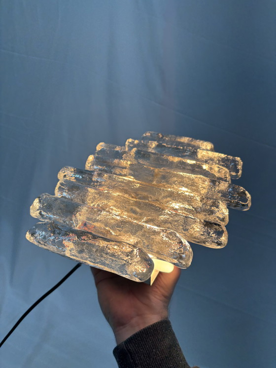 Image 1 of Vintage ice glass wall lamp Schalmei J.T Kalmar Austria 1960