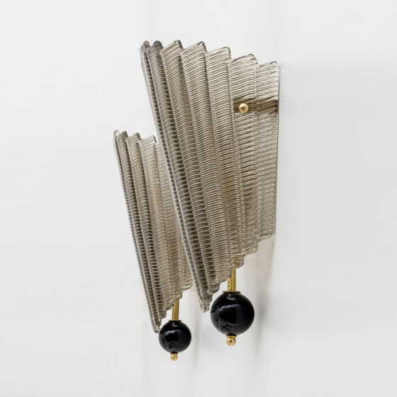 Image 1 of Coppia di applique da parete moderne in vetro di Murano italiano con texture