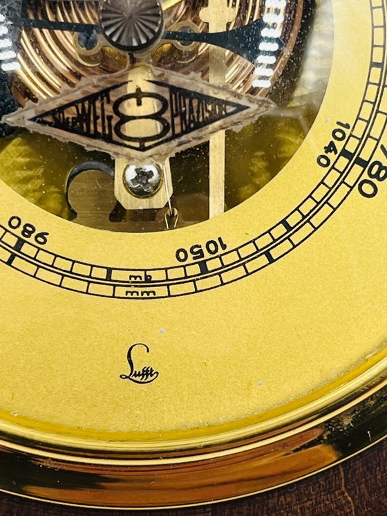 Image 1 of Barometro da parete vintage in legno e ottone