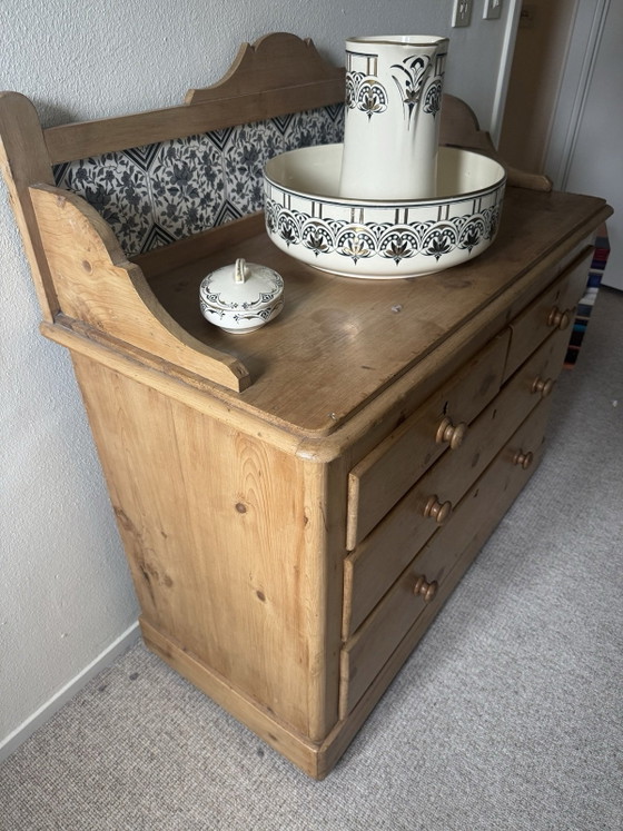 Antike Kiefernkommode mit Spritzschutz, Kommoden, Holz, Braun (Foto 4 von 5)
