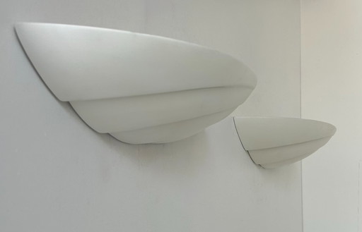 Pair of wall lights in matt white plaster, France 1970