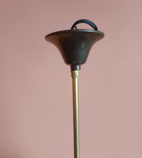 Image 1 of Grande lampada a sospensione vintage a cilindro in vetro, anni '50