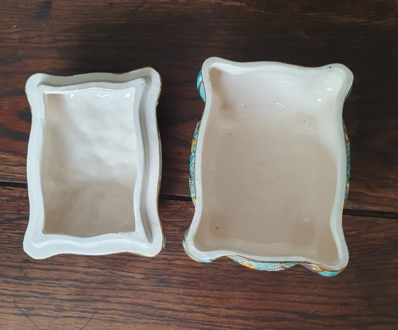 Image 1 of Colorful ceramic box with lid - Belgium 1930-1950