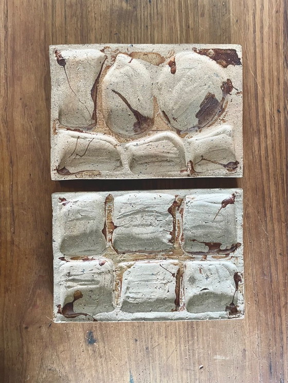 Image 1 of Carreau d'art mural figuratif moderniste en grès polychrome 1975