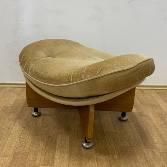 Image 1 of Vintage Stool with Sculptural Wooden Base, 1980s