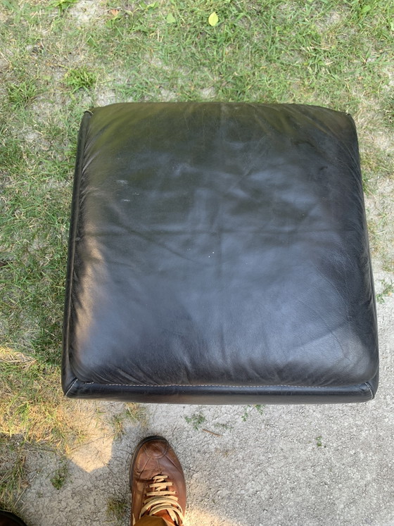 Image 1 of Piumotto-Sessel mit originalem Hocker - Arrigo Arrigoni für Busnelli - Schwarzes Leder, 1970er Jahre