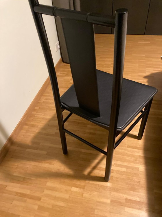 Image 1 of Design stoel hout & leder – zwart – minimalistisch design