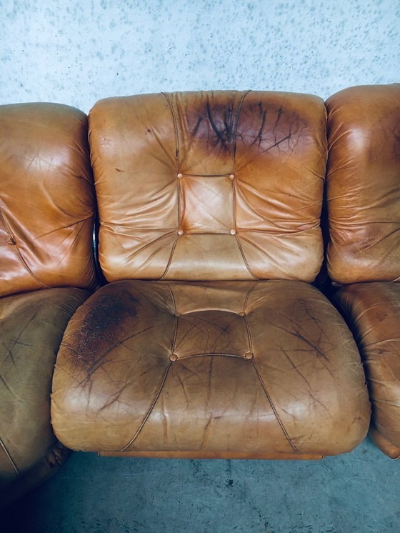 Image 1 of Midcentury Modern Italian Design 'COROLLA' Leather Sectional Sofa by I.P.E. Italy 1970's