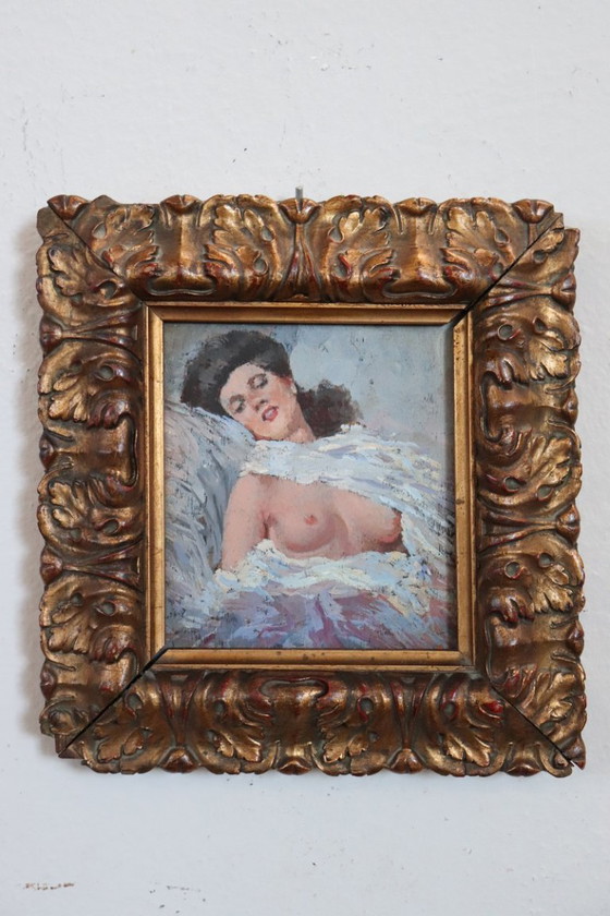 Image 1 of Nudo di giovane donna, dipinto a olio su tavola, Italia, inizio XX secolo