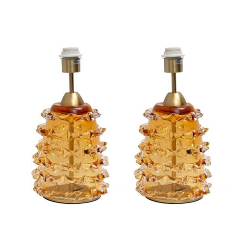 Pair of Amber Rostrato Murano Glass Table Lamps – tafellampen