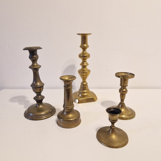 Image 1 of Set di candelieri vintage in ottone e rame