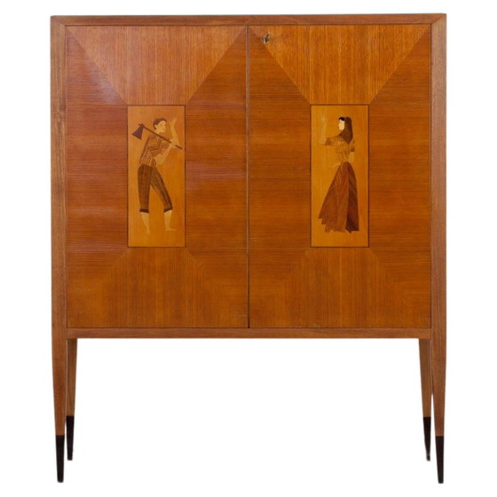 Italiaanse eigentijdse barkast in marine multiplex & vintage houtsoorten Italië 2020 – Kasten, Glass, Brass (photo 4 of 26)