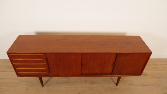 Buffet bas avec tiroirs et portes coulissantes, bois brun, Marron, Mid Century Modern (photo 7 sur 13)
