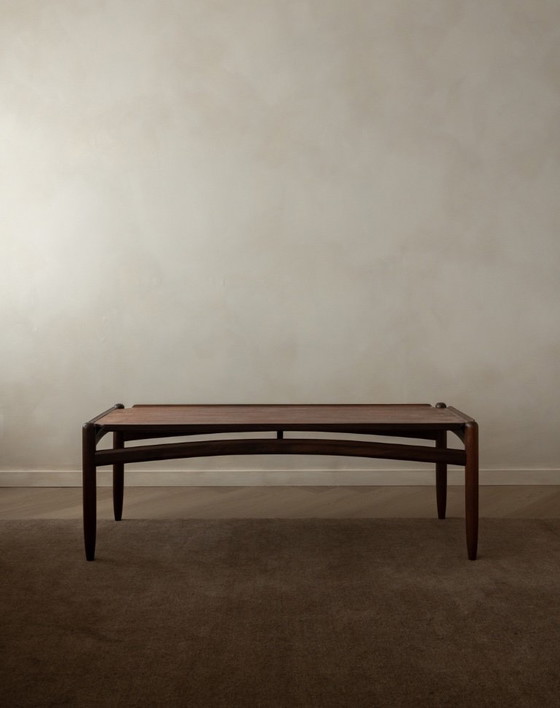 Image 1 of Vintage Teak Coffee Table, Mid Century Modern, Tray-Top Form, Sculptural Arched Stretchers, 1960s