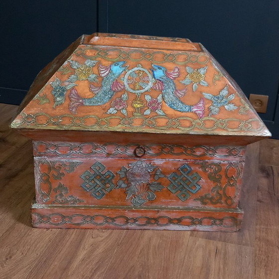 Image 1 of Cofre nupcial húngaro antiguo pintado a mano