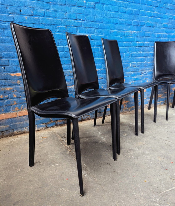 Image 1 of 6x vintage Italiaanse eetstoelen- zwart leer- Ciacci Kreaty 