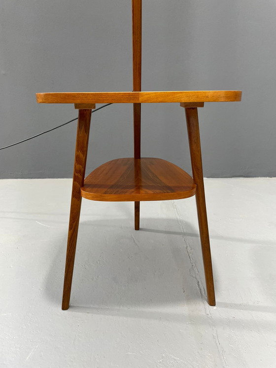 Image 1 of Art Deco Floor Lamp with Milk Glass and Side Table, 1950s – Czechoslovakia