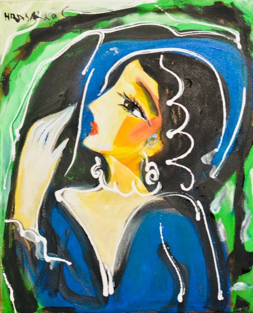 Hrasarkos - Rising Actress - Framed artist's canvas under glass – schilderijen tekeningen
