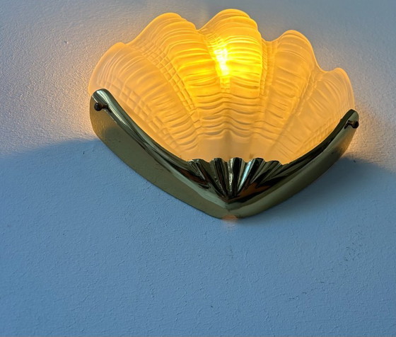 Image 1 of Lampada da parete vintage, ottone e vetro sabbiato, Francia 1960