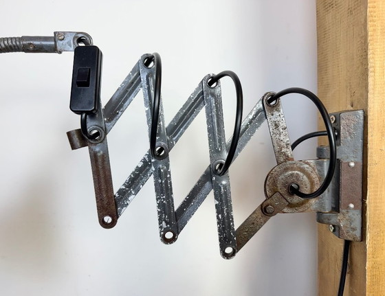 Image 1 of Grey Industrial Scissor Wall Lamp from Elektroinstala, 1960s