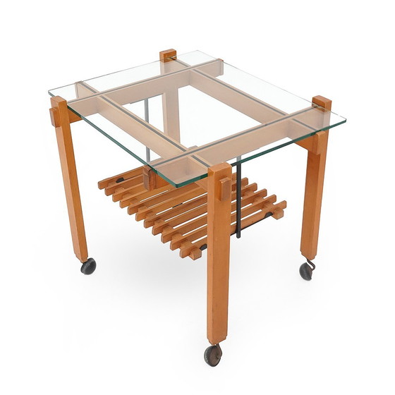 Image 1 of Wooden and glass coffee table with wheels, 1960s