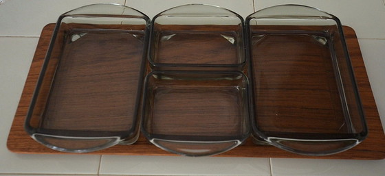 Set da portata in legno e vetro fumé, Accessori da tavola, Marrone, Vintage (foto 2 di 15)