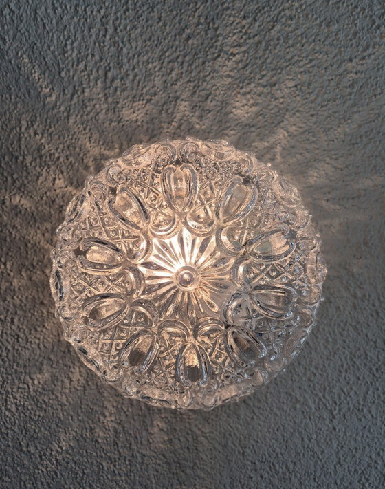 Image 1 of Glashütte Limburg 2484 Vintage Mid-Century Textured Glass Wall/Ceiling Flush Mount Light, Germany, 1960s–70s, Ø21 cm