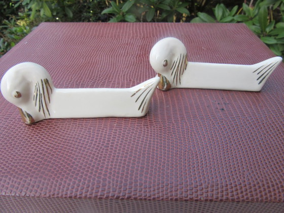 Image 1 of 10 Art Deco Knife Rests Duck Shaped in old cutlery box - unusual
