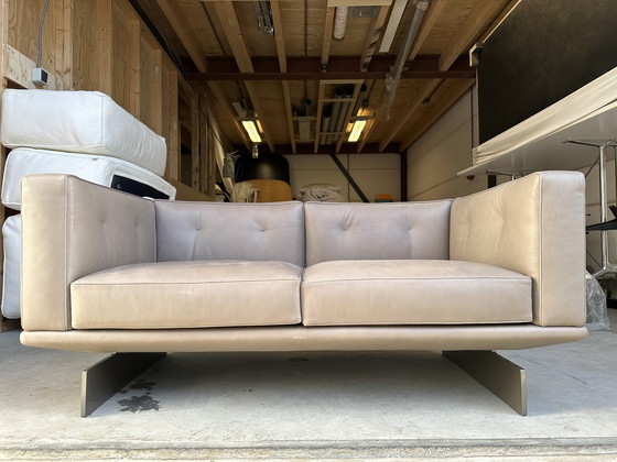 Image 1 of Minotti Dylan Petit canapé – cuir taupe – 160 cm – topconditie