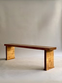 Oak and rosewood bench France 80s