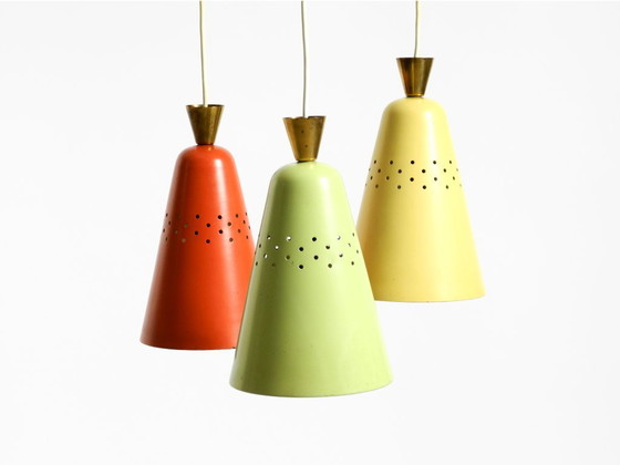 Image 1 of Beautiful Large Original Mid-Century 3-Arm Colorful Bag Ceiling Lamp