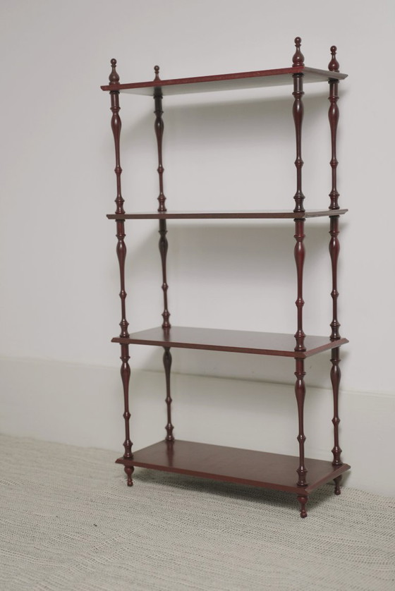 Image 1 of Mahogany-Finish Hanging Wall Shelf Set of 2 Pair, Traditional Spindle Display Shelves, Vintage Colonial Style Decorative Modula