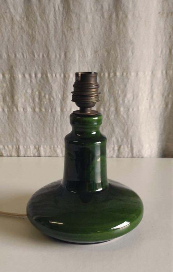 Image 1 of Scandinavian Style Table Lamp in Green Glazed Ceramic - Mid-20th Century