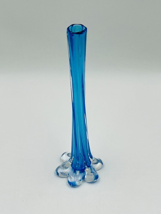 Vintage soliflore in blown blue glass, Murano style