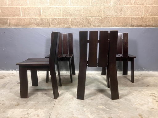 Modernist Braun 4 Stühle Brutalist Siebziger Jahre