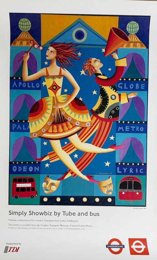 Lesley Saddington, Simply Showbiz by Tube and Bus (1998), Poster originale della prima edizione, stampato nel Regno Unito