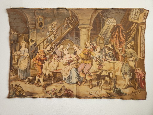 French Gobelin tapestry "Jolly Men" Tavern/Pub Scene "After Rembrandt" Motif by Rembrandt in Aubusson style (photo 2 of 30)
