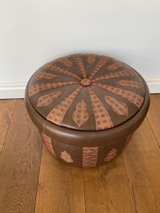 Image 1 of Leather Pouf With Storage Compartment