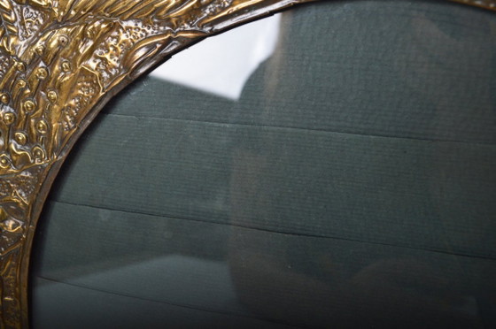Image 1 of Antique Art Nouveau Peacock Photo or Postcard Display Frame / Belgium, 1900–1920 / Repoussé Brass