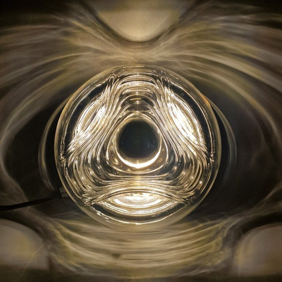 Image 1 of Plafonnier Vintage Space Age - Peill & Putzler "Wave" / "Futura" - 1970 Allemagne - Verre et Métal - Ø 22 cm. Rond.