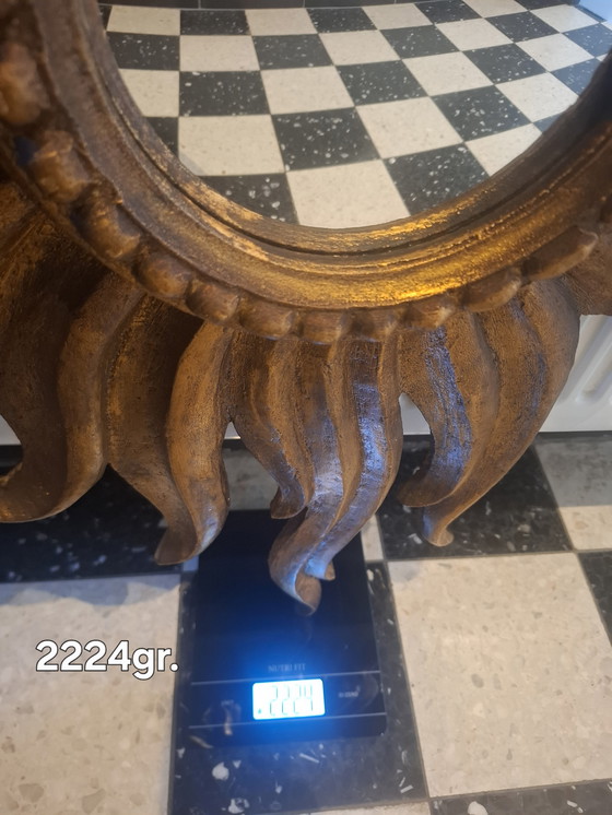 Image 1 of 80cm hoher Sonnenspiegel aus Holz von 1930. 14cm konvexes Glas. RARITÄT